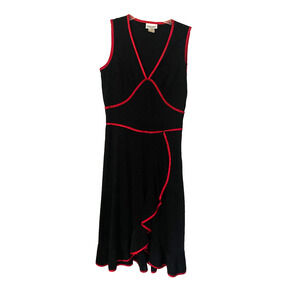 BANNER NEW YORK Black sleevless V-neck dress crimson ribbon women's size M